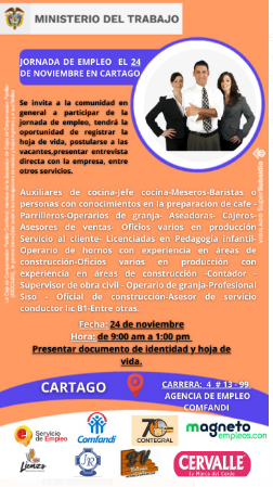 Jornada de empleo el 24 de noviembre en Cartago.