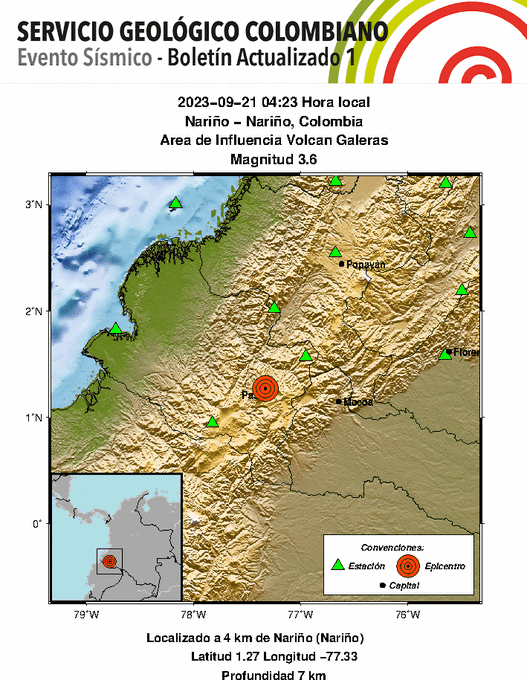 Temblor cerca del Volcán Galeras sorprende a habitantes de Pasto