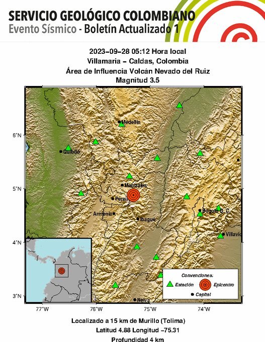 Sismo de Magnitud 3.8 sacude Villamaría, Caldas
