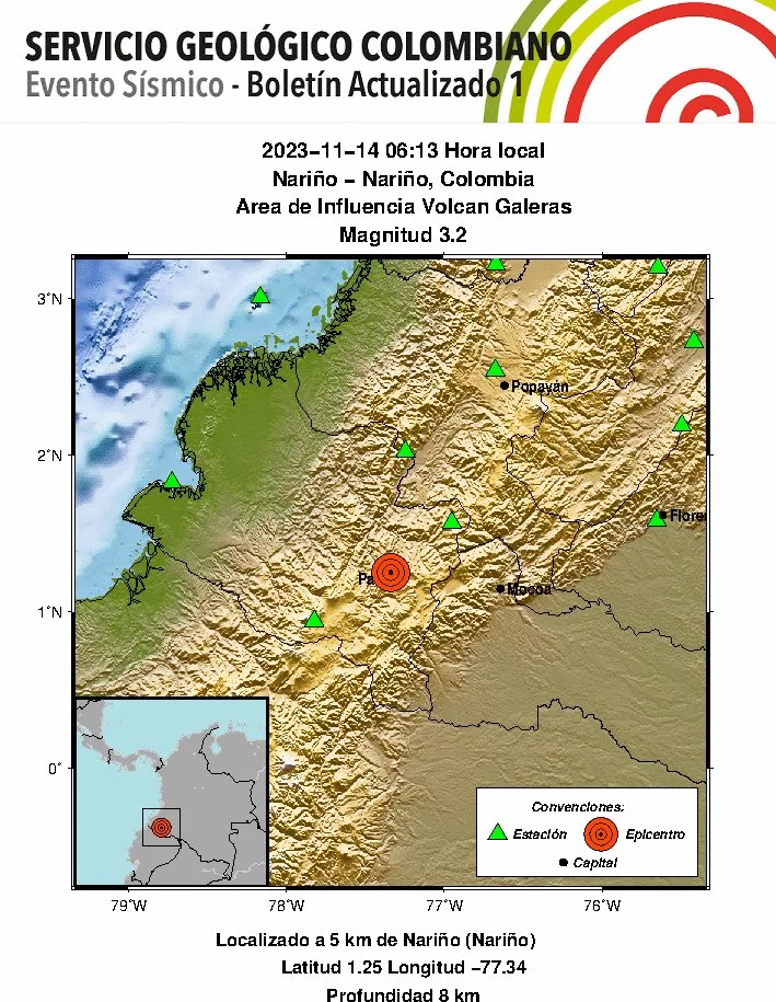 Sismo de 3.2 Sacude Nariño, Colombia