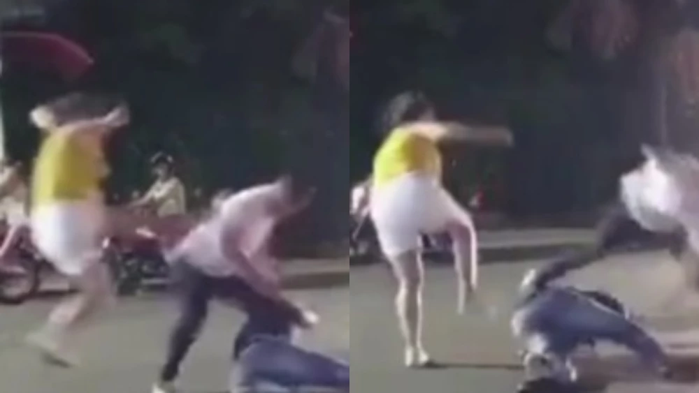 Mujer Defiende a Su Esposo con Patada Voladora
