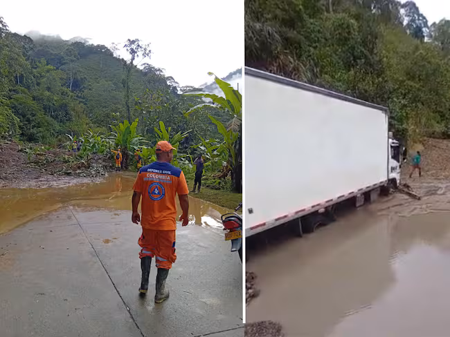 Deslizamiento de tierra bloqueando la vía Panamericana entre Risaralda y Chocó