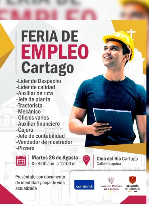 Feria de empleo en Cartago con 23 vacantes disponibles para la comunidad
