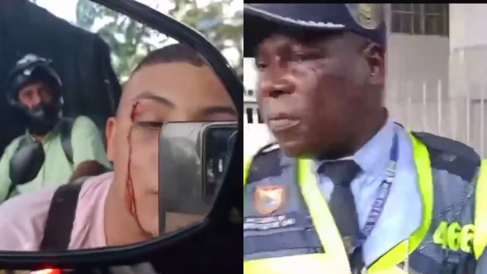 Agente y motociclista en enfrentamiento durante control vial en Cali.