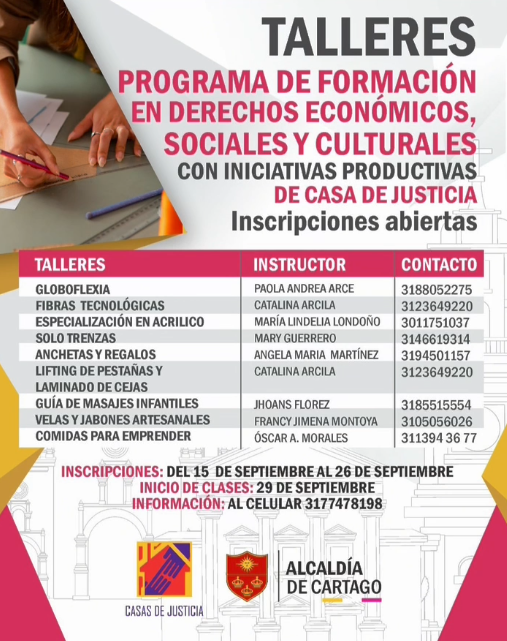 Talleres de formación en la Casa de Justicia de Cartago.