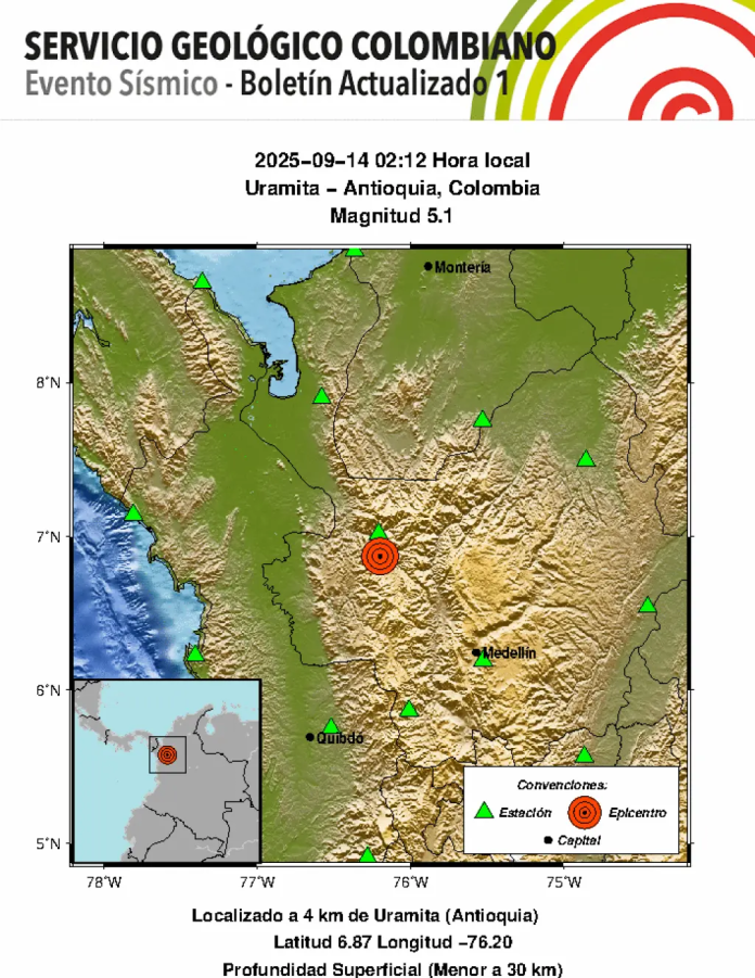 Fuerte temblor de magnitud 5,1 registrado en Colombia
