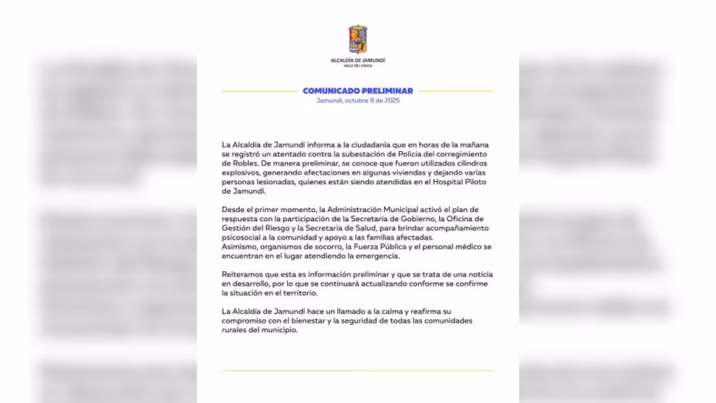 Autoridades inspeccionan la subestación de Robles tras el atentado contra la Policía en zona rural de Jamundí.