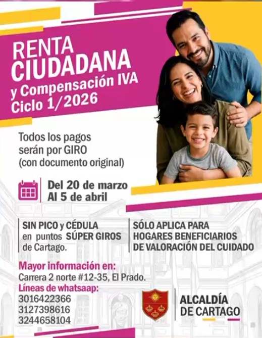 Prosperidad Social activa pagos ciclo 1 2026 en Cartago giros