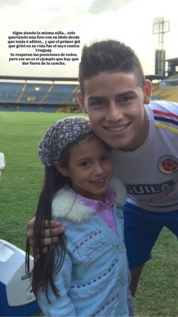 ntonella Petro cuando era niña junto a James Rodríguez en una cancha de fútbol, imagen compartida al hablar de la admiración que siente por el capitán de la Selección Colombia.
