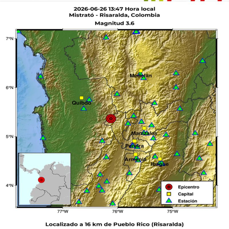 Nuevo temblor en Colombia sacude zona cafetera de Risaralda