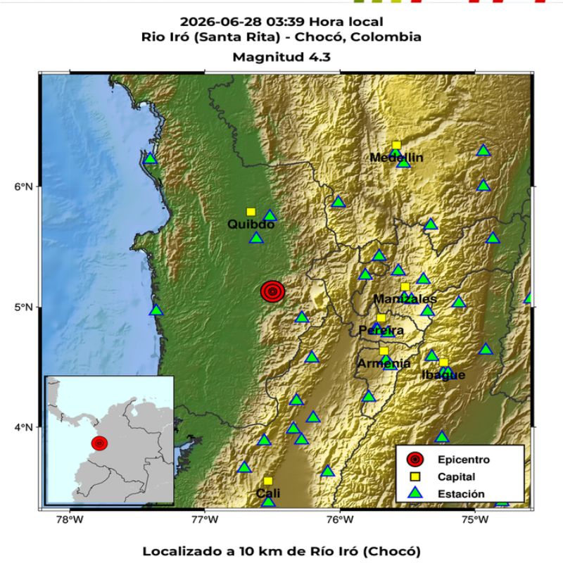 Tembló en Colombia durante la madrugada con epicentro en Chocó; el movimiento telúrico se sintió en diferentes departamentos del país.
