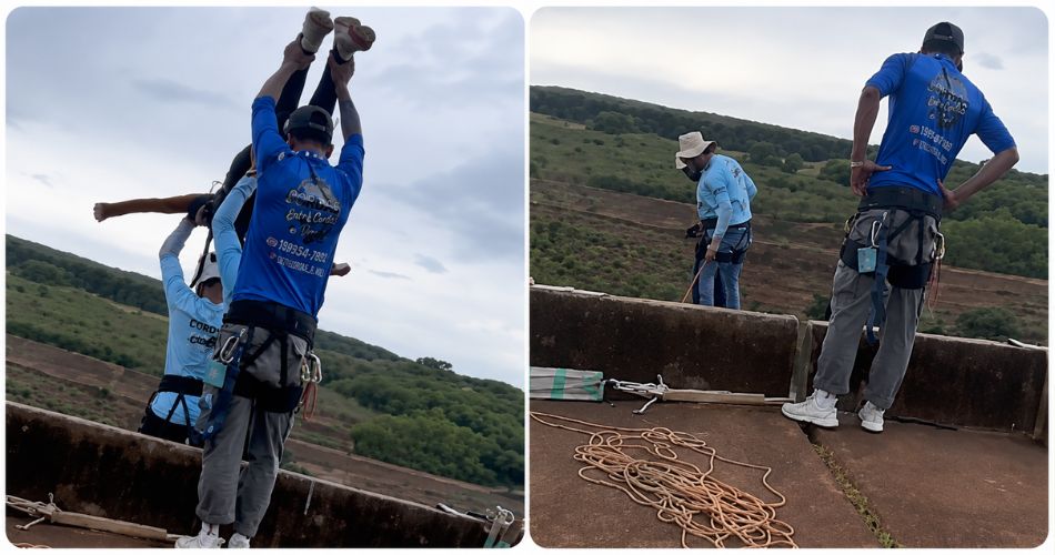 Participantes de una actividad de salto extremo sobre un puente durante los momentos previos al accidente ocurrido en Brasil.
