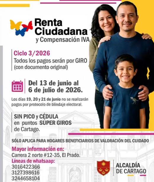 Renta Ciudadana inicia ciclo de pagos para beneficiarios en Cartago