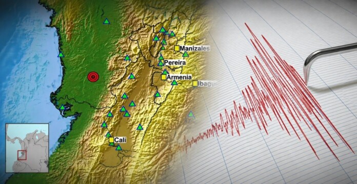 Temblor en Chocó representado con mapa del epicentro y registro de actividad sísmica.