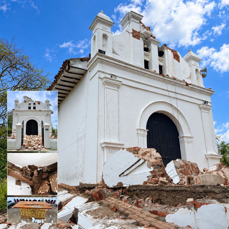 Ermita de San José en Holguín, La Victoria, con daños visibles tras el terremoto del 10 de agosto.
