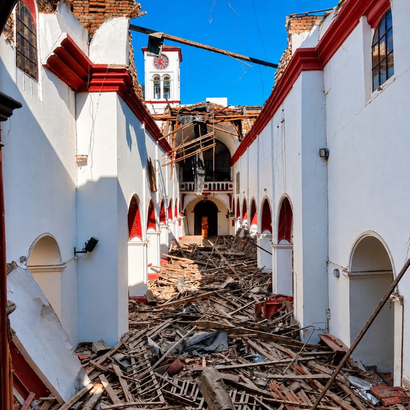 Basílica Nuestra Señora de la Pobreza de Cartago con daños visibles en su estructura tras el terremoto.
