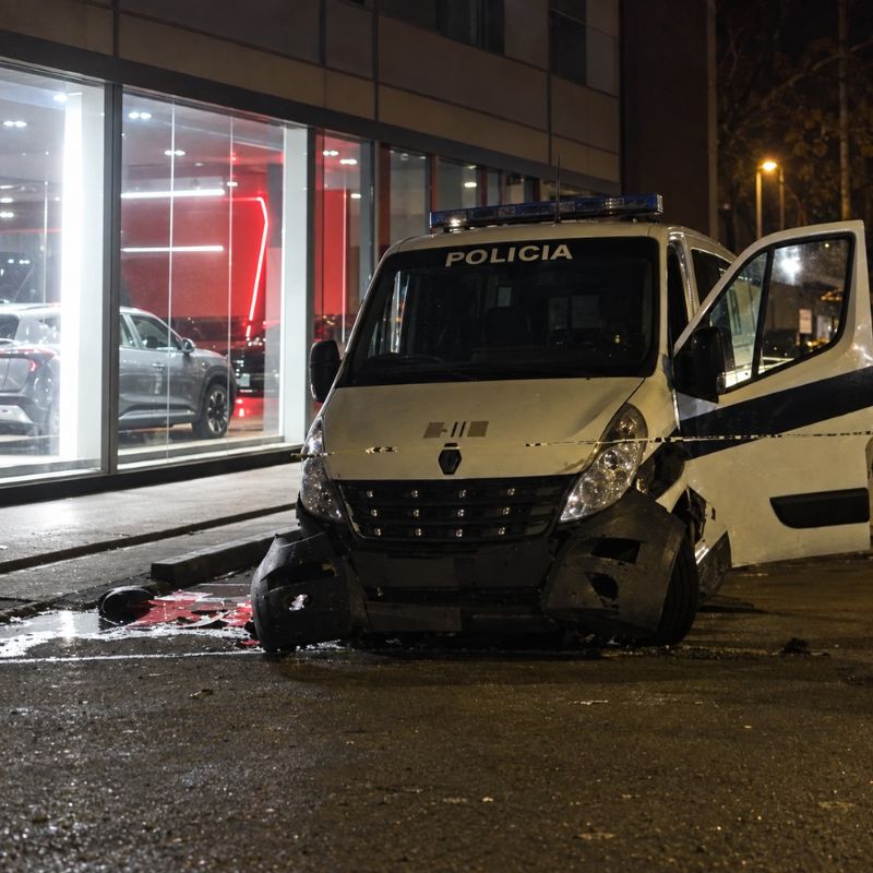 Ataque contra vehículo de la Policía dejó un automotor con daños visibles en una calle durante la noche