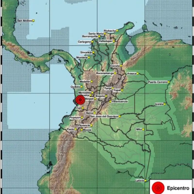 Nuevo sismo en Colombia aparece ubicado preliminarmente cerca del Tolima y el eje cafetero en el mapa del SGC