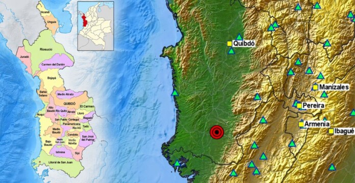 Sismos en Chocó tres movimientos registrados en Istmina, representados en mapas del departamento y del occidente colombiano