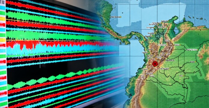 Chaparral registró réplicas sísmicas representadas con ondas de monitoreo y un mapa de Colombia